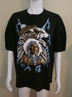 VTG Brazos Sportswear Shirt Mens 2XL Blk American Thunder Lightning 90s. No Tag